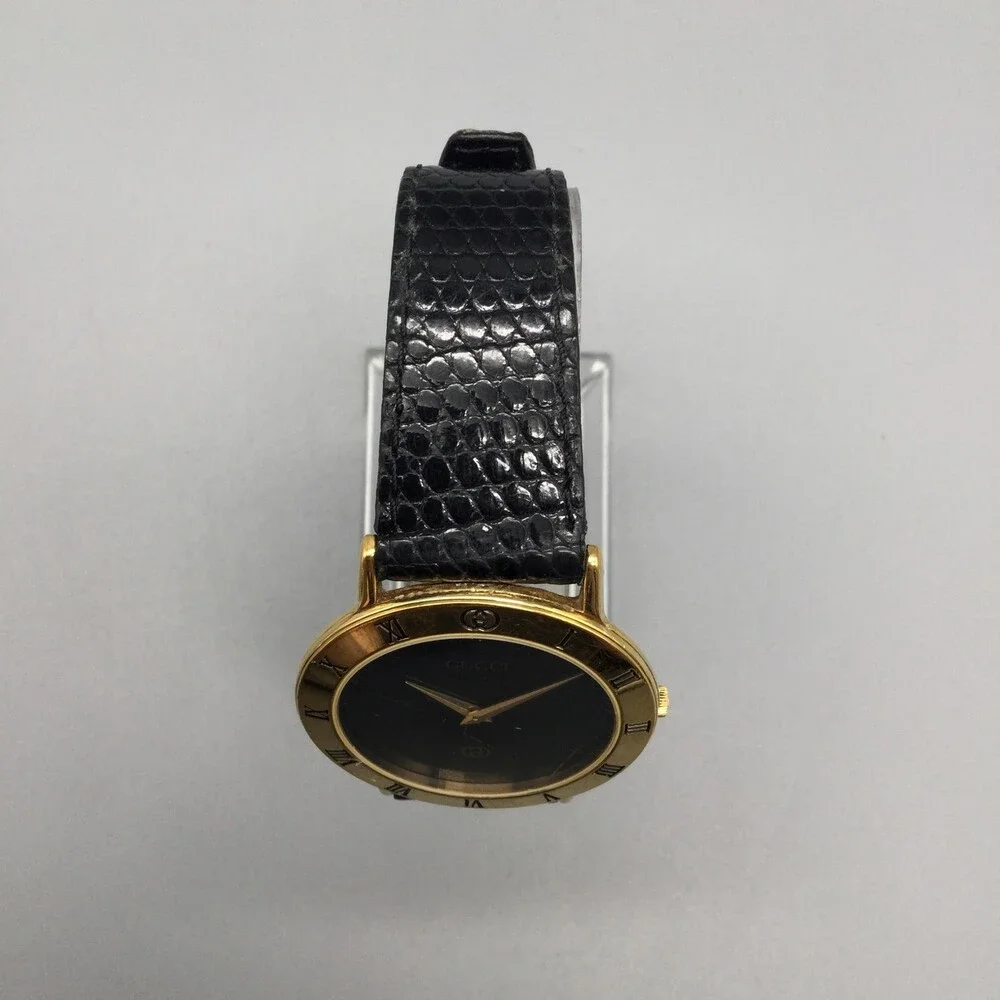 Gucci Black Dial Gold-Tone Roman Numeral Leather Strap Watch - Picture 4 of 14